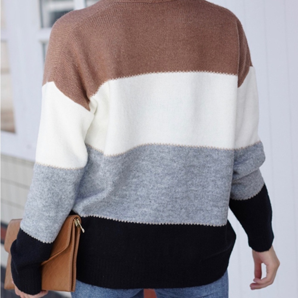 cozy color-block sweater in size medium